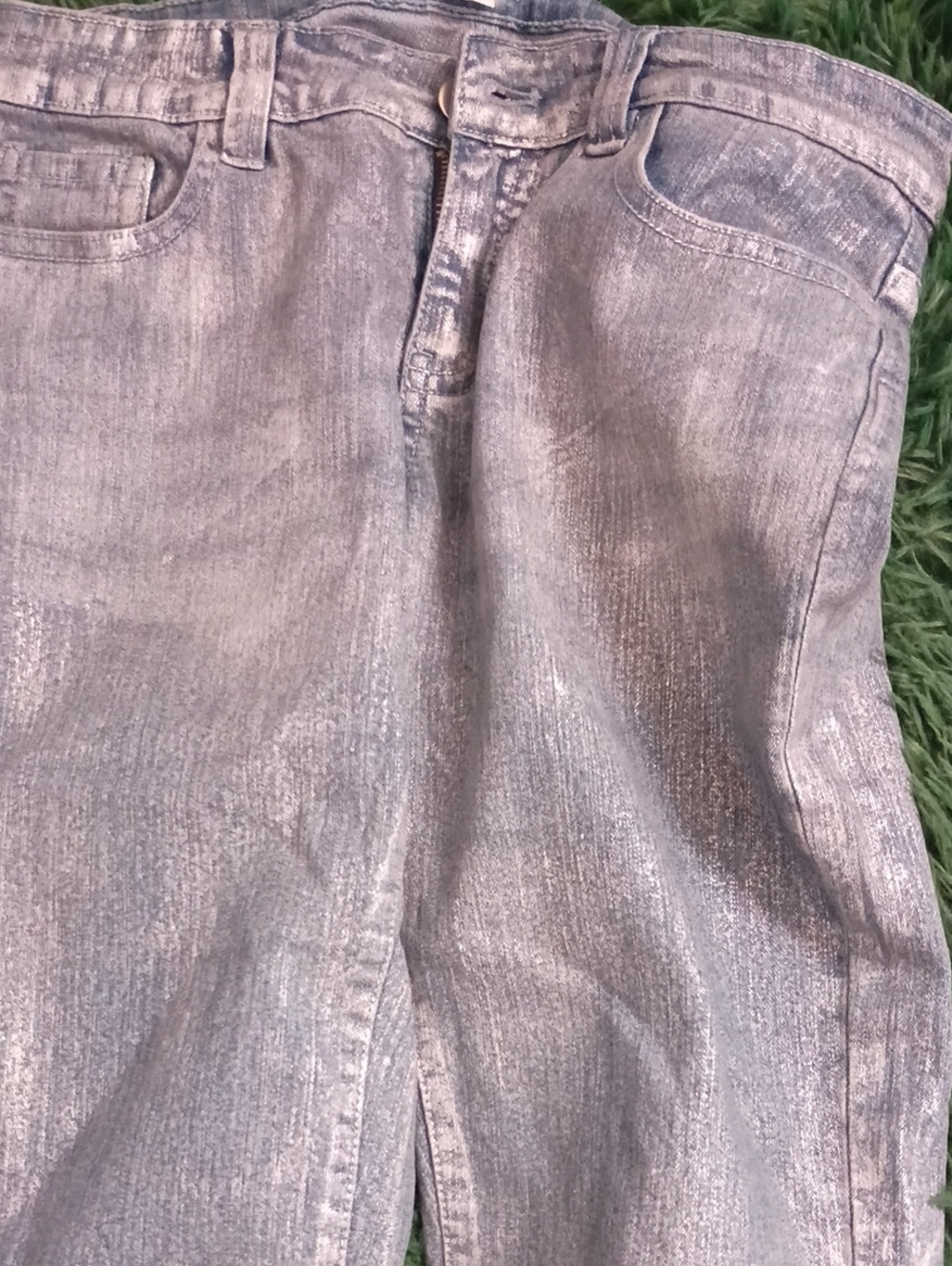 Metallic Silver Denim Jeans